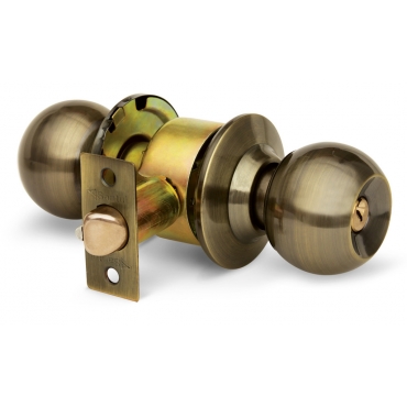 Cerradura de pomo esfera mec cilíndrico latón antiguo p/rec