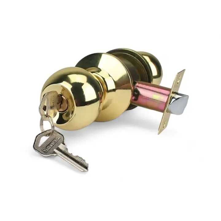 Cerradura de pomo esfera mec. cilíndrico latón brilla p/rec