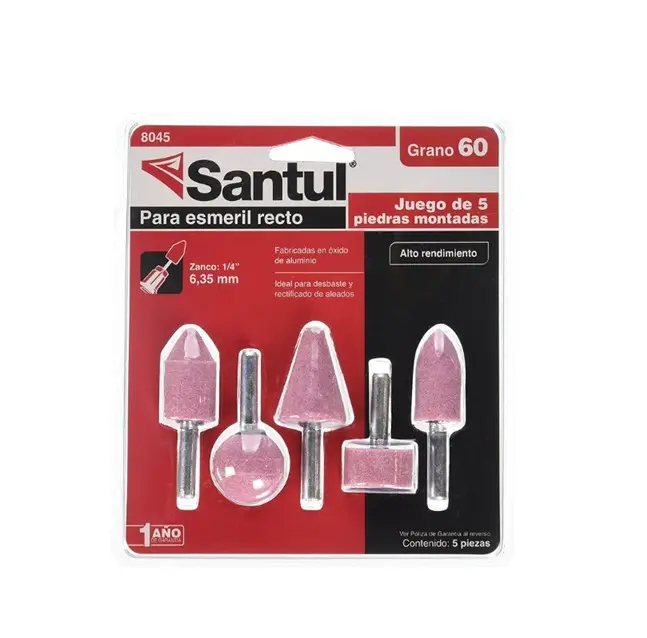 Piedras montadas juego de 5 pz , grano 60, zanco 1/4