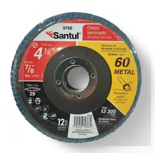 Disco laminado 4-1/2" x 7/8" zirconia, grano 60