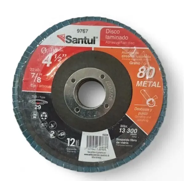 Disco laminado 4-1/2" x 7/8" zirconia, grano 80