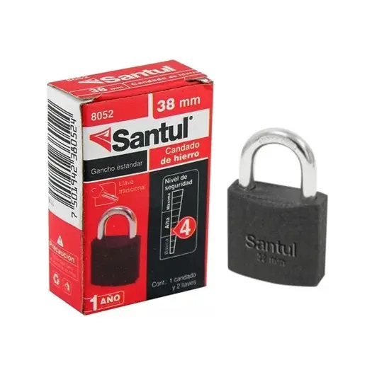 Candado cuerpo de hierro 38mm llave tradic., gancho estándar