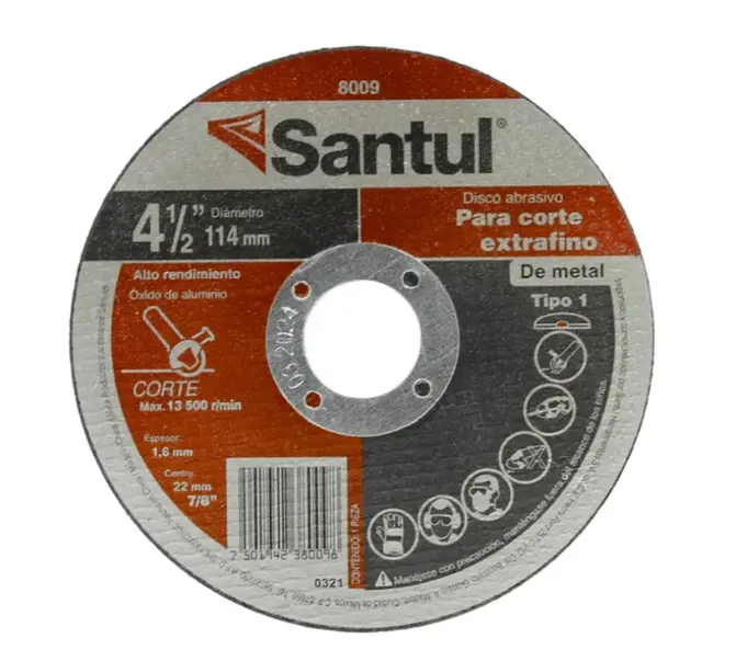 Disco abrasivo 4 1/2 corte extrafino de metal tipo 1, 1.6m