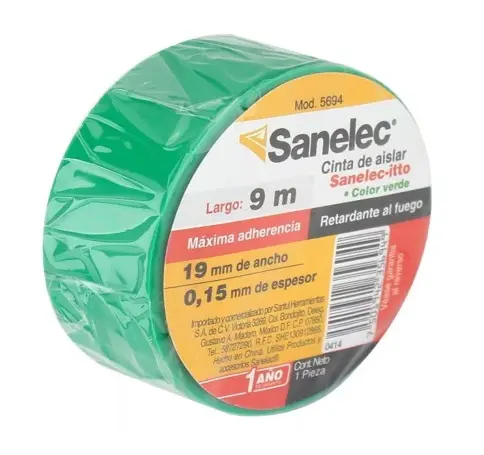 Cinta de aislar verde 19mmx9m