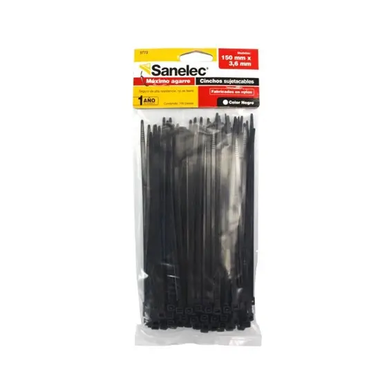Cinchos plásticos 3.6 x 150 mm color negrol 100 pz precio x bolsa