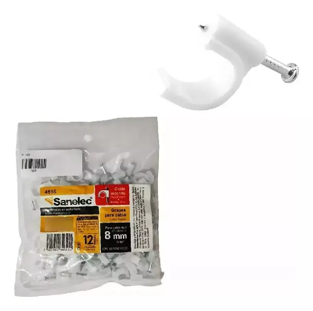 Grapa curva p/cable 8mm blanca bolsa c/100 pz precio x bolsa