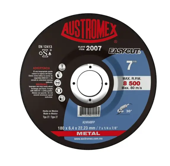 DISCO T-27 7"X1/4"X7/8" PARA DESBASTE DE METAL (EASY-CUT) AUSTROMEX