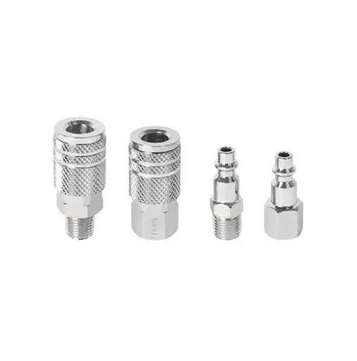 JUEGO DE 2 CONECTORES Y 2 COPLES PARA COMPRESOR  1/4" NPT EN ACERO CROMADO SANTUL