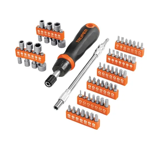 JUEGO CON DESARMADOR TIPO MATRACA, 56 PUNTAS Y EXTENSION