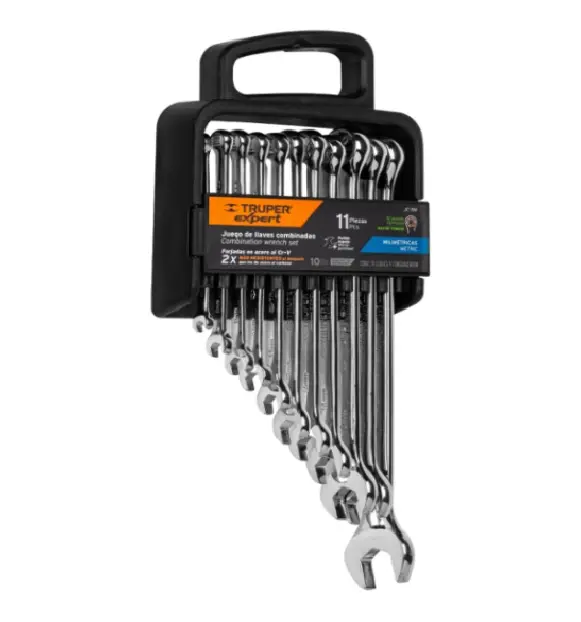 JUEGO DE 11 LLAVES COMBINADAS, PULIDAS, MILIMETRICAS