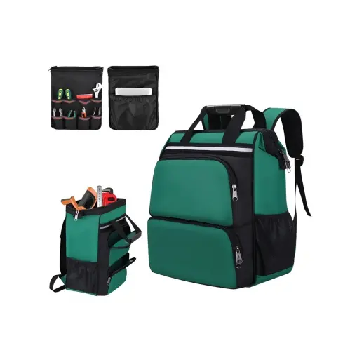 MOCHILA DE ALMACENAMIENTO PORTATIL CON MULTIPLE BOLSILLO, BOLSA ORGANIZADOR PORTAHERRAMIENTA CON BASE IMPERMEABLE COLOR VERDE