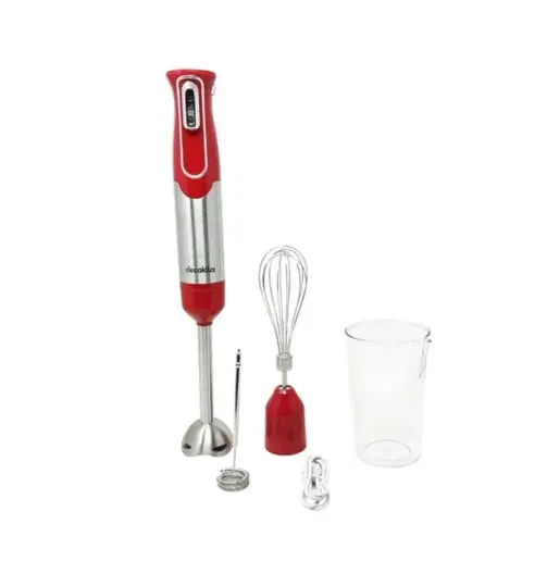BATIDOR DE MANO DE INMERSION INALAM. RECARGABLE 4 EN 1 12V BASO 500ML 1 BATIDOR 1 TAZA+1 ESPUMADOR Y FUNCION DE MEZCLAR LIQUIDOS GRIS CON ROJO