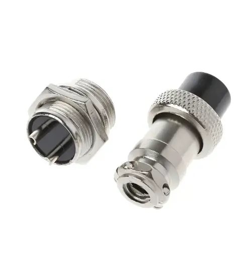 CONECTOR DE AVIACION GX16 (MACHO-HEMBRA) - 2 PIN PLATEADO