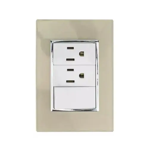 [4563 SE345639] Placa Venecia Champagne apagad or y contacto doble