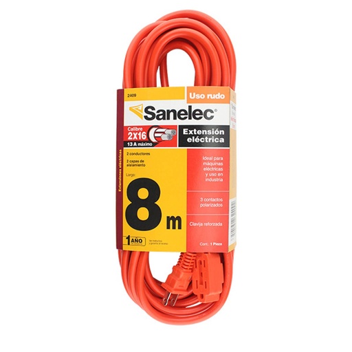 [2409 SE324092] Extensión uso rudo 8 m naranja 2x16