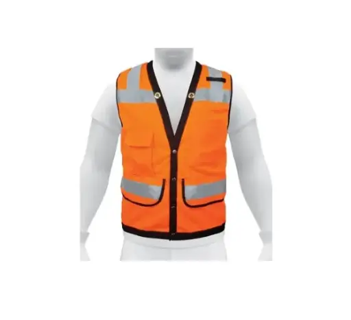 [13479] CHALECO DE SEGURIDAD REFORZADO CON BOLSAS NARANJA MEDIANO
